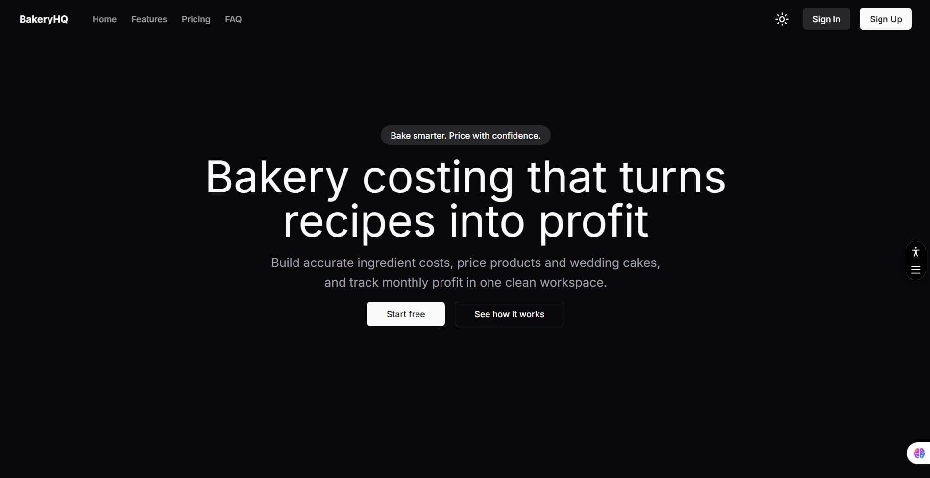 BakeryHQ Costing App dashboard with product costing and profit summary