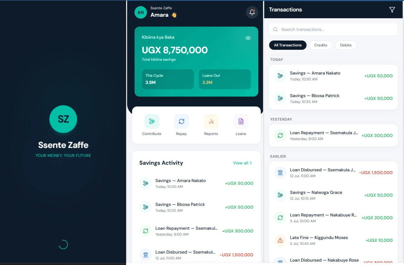 Ssente Zaffe PWA for kibiina group savings, meetings, and ledgers
